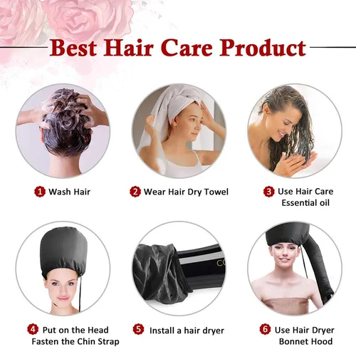 Miniatura 6 de Accesorio para secador de pelo con capucha: gorro de secador de pelo mejorado con correa de barbilla y manguera extendida más larga, más fácil