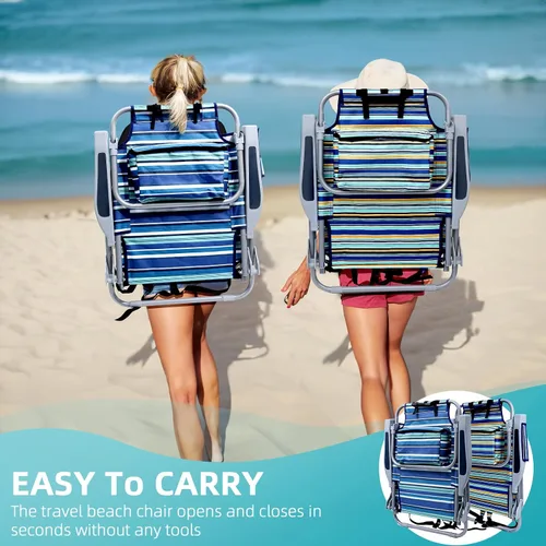 Miniatura 6 de Yestomo Sillas de playa para adultos, resistentes, compactas, portátiles, plegables, con correas de mochila y bolsa grande para enfriar, soporta