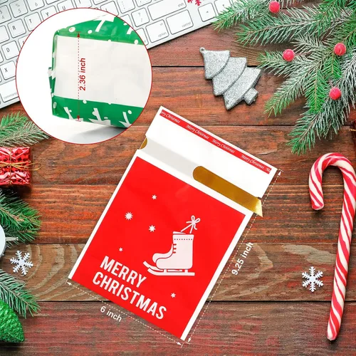 Miniatura 3 de 50 bolsas de dulces de Navidad, bolsas de regalo de Navidad con cordón de plástico para fiestas de cumpleaños, envoltura de aperitivos, regalo