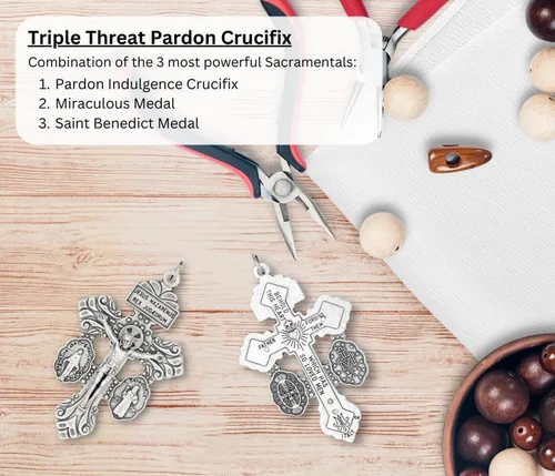 Miniatura 4 de Gifts Catholic, Inc. Lote de 5 Crucifijo de indulgencia de perdón con medalla milagrosa y medalla de San Benito 2 1/8", metal, cerámica, plata