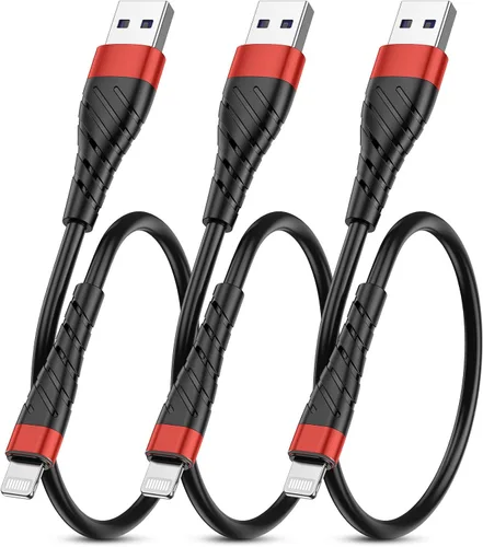 Miniatura 29 de Cable de carga corto con certificación MFi para iPhone, paquete de 3 unidades de 1 pie, 12 pulgadas para cable de carga Lightning, cable de datos