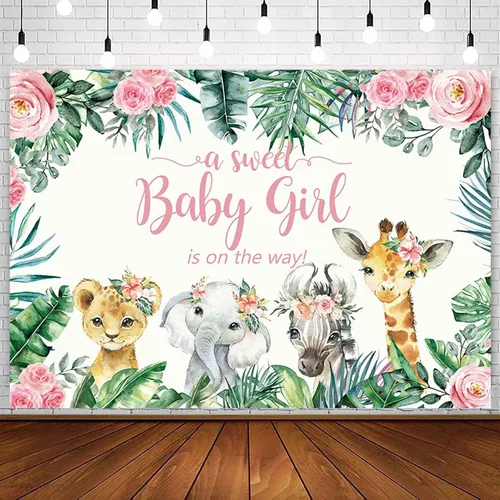 Telón de fondo de safari para baby shower, decoración de fiesta de animales de safari en la selva para bebé, fondo de fotografía vegetal, 5 x 3 pies