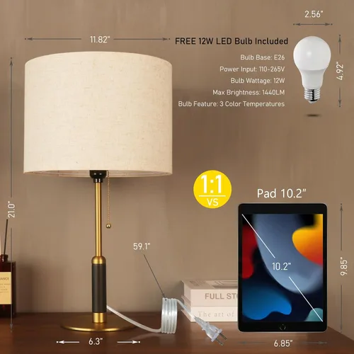 Miniatura 2 de Lámpara de mesa moderna de mediados de siglo de 21 pulgadas con interruptor de cadena de tracción, lámparas de noche de luz de 3