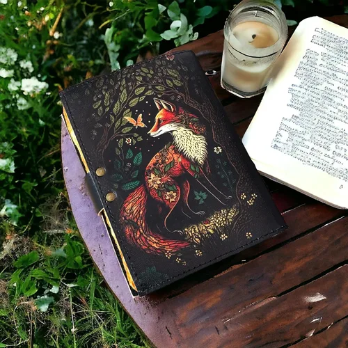 Miniatura 5 de Fox - Libro de hechizos de sombras en blanco, diario de cuero con cierre de cerradura, diario vintage hecho a mano, grimorio celestial, tarot