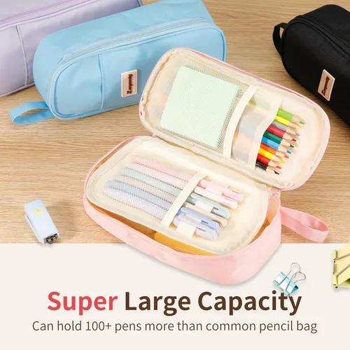 Miniatura 6 de Zzrywuty - Estuche de bolígrafos con cremallera, estuche de lápices portátil para oficina y viajes, estuche grande para lápices para adolescentes
