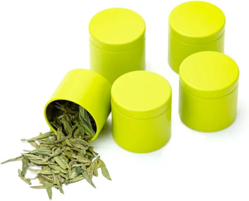 Caja de lata pequeña con tapas herméticas para almacenamiento de café, té, dulces, almacenamiento de hojas sueltas, té, latas de té, 5 unidades Verde