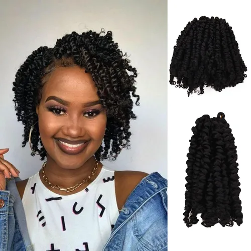 Paquete de 8 paquetes de cabello de ganchillo Passion Twist de 6 pulgadas, rizos bohemios pretrenzados previamente trenzados, negro natural 1B,