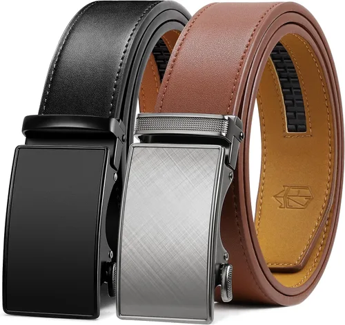 Miniatura 9 de Zitahli - 2 paquetes de cinturón de trinquete de cuero para hombre, cinturón de regalo para hombre, para vestir y casual, ajuste para adaptarse