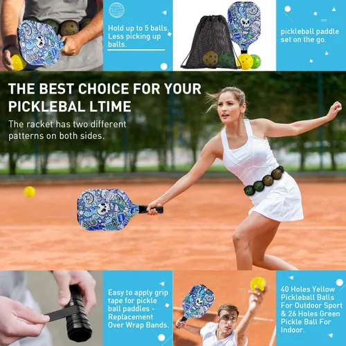 Miniatura 6 de Pickleball Paddles Set of 4 for Beginners Men Women Adults Patrón de calavera ornamentado