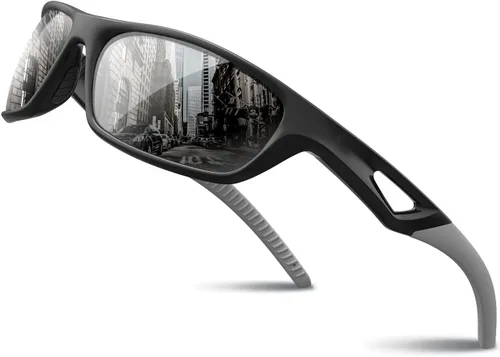 RIVBOS Polarized Sports Sunglasses Driving Sun Glasses Shades for Men Women Tr90 Frame for Cycling Fishing Running RB831 Negro&gris
