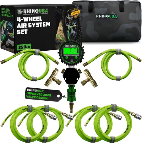 Rhino USA Sistema de inflado/desinflado de 4 neumáticos, se adapta a una distancia entre ejes de hasta 155 pulgadas, kit de manguera de inflado de