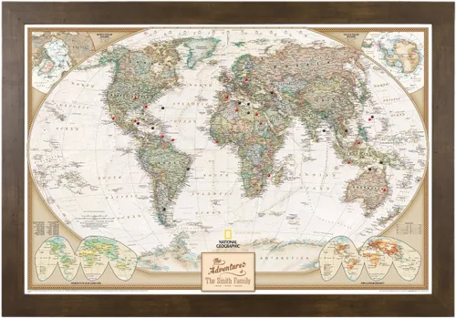 Miniatura 26 de Mapamundi con alfileres, personalizado, ejecutivo, con marco de 24 x 36" y alfileres, Negro (Rustic Black), 24 x 36 pulgadas Marco negro rústico