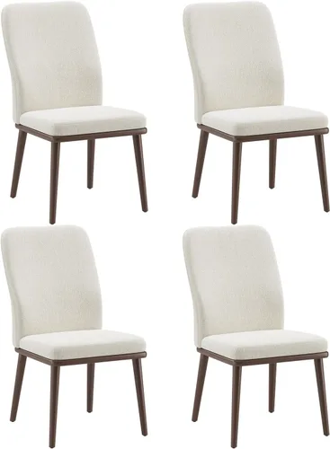Miniatura 8 de Elegante juego de 4 sillas de comedor, tapizadas Parsons con ribete de cabeza de clavo, silla de cocina con cojines gruesos y patas de madera, Beige