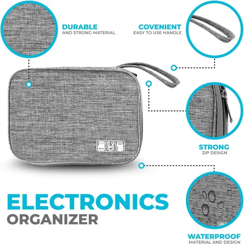 Miniatura 5 de Organizador de cargador electrónico - Funda de cable de viaje para cables, cargadores y accesorios tecnológicos