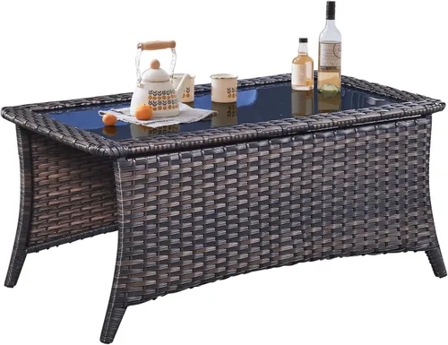 Miniatura 100 de Belord Juego de muebles de exterior, sillas de mimbre para patio, muebles de ratán de 3 piezas con mesa auxiliar, juegos de sillas bistró de patio