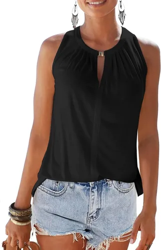 Miniatura 2 de SAUKOLE Camiseta sin mangas con cuello halter para mujer, con espalda cruzada, con bonito estampado, para yoga, correr, verano