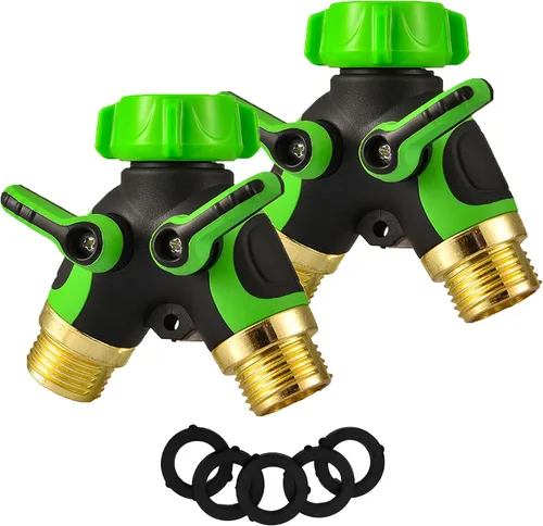 Miniatura 7 de Divisor de manguera de 2 vías en Y conector con cómodo agarre de goma y parte superior giratoria de 360 ° de conexión rápida para manguera de Verde