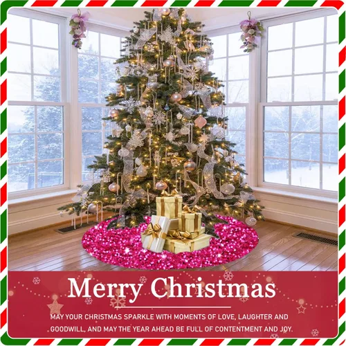 Miniatura 6 de Falda de árbol de Navidad rosa intenso de 46 pulgadas, falda de árbol de Navidad con lentejuelas brillantes, falda de árbol de Navidad fucsia