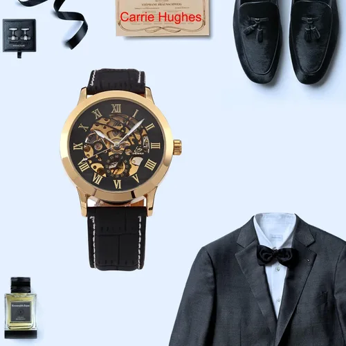 Miniatura 6 de Carrie Hughes Mens Gold Steampunk Skeleton Mechanical Automatic Watch CH13