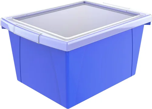 Storex Contenedor de almacenamiento de 4 galones con tapa, organizador de plástico para libros y suministros, azul, 1 paquete (61412A06C)