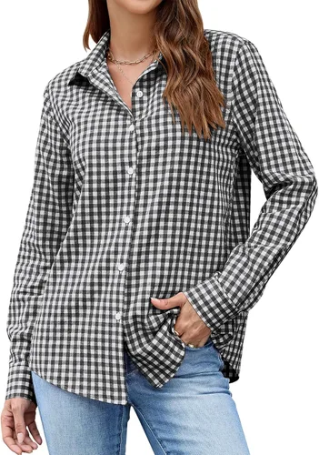 Miniatura 18 de LOMON Camisa de Botones para Mujer Tops de Primavera Verano Manga Larga Negocios Elegante Casual Blusas con Cuello Conjuntos de Trabajo Ropa