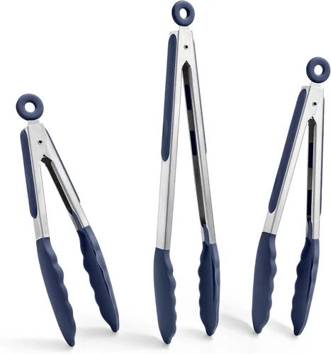 Doosu Pinzas de cocina para cocinar: juego de pinzas para alimentos resistentes al calor de 600 °F con puntas de silicona antiarañazos, pinza de