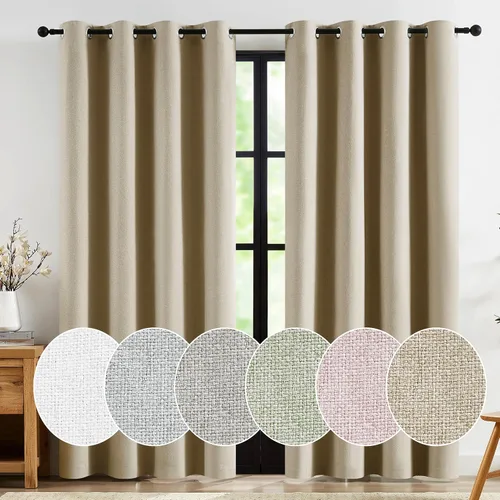 Miniatura 36 de Jubilantex Cortinas opacas plisadas negras de 63 pulgadas, cortinas de lino sintético para dormitorio, sala de estar, casa rural, juego de cortinas
