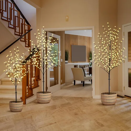 Miniatura 5 de Lightshare Árbol de flor de cerezo con luz LED, 4 pies, 5 pies y 6 pies, blanco cálido, paquete de 3, decoración del hogar, jardín, verano, boda