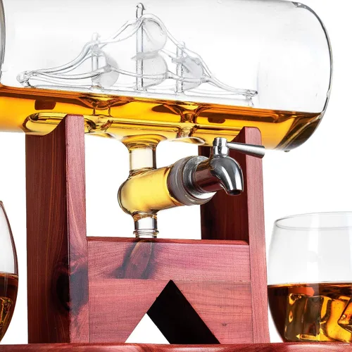 Miniatura 2 de The Wine Savant - Juego de decantador de whisky, dispensador de licor para bar en casa, cristal de cristal, barco de 42.3 fl oz y 2 vasos de whisky