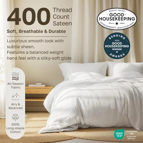 Miniatura 3 de California Design Den - Juego de sábanas de 400 hilos de 100% algodón, sábanas y fundas de almohada, para cama King, satén, sábanas de cama King