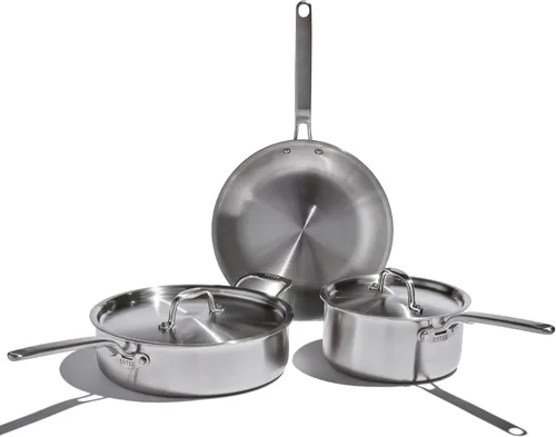 Heritage Steel Eater Series - Juego de utensilios de cocina de acero inoxidable de 5 capas totalmente revestidos | Mango fresco | Listo para
