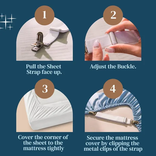 Miniatura 4 de FeelAtHome 4 piezas de clips para sábanas mantienen las sábanas en su lugar - Bandas de esquina y tirantes para sábanas ajustadas - Correas de Blanco