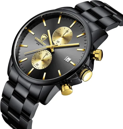 Miniatura 2 de Golden Hour Fashion Business Relojes para hombre con cronógrafo a prueba de agua de acero inoxidable reloj de cuarzo con fecha automática