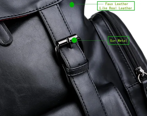 Miniatura 5 de BAOSHA BP-16 PU Cuero Casual Mochila 15.6 pulgadas Mochila Portátil Mochila de Viaje Senderismo Comping Mochila Daypack Negro, Negro -, Mochilas
