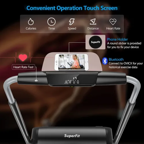 Miniatura 3 de Goplus Cinta de correr plegable de 3.0 HP, caminadora plegable Superfit con pantalla táctil LED, soporte para teléfono, conexión de dientes azules