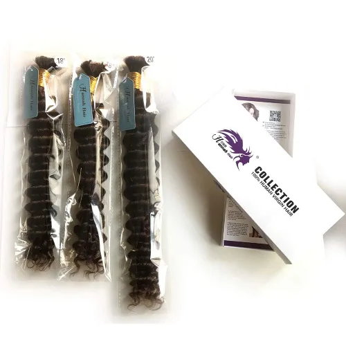 Miniatura 9 de Pelo ondulado profundo a granel para trenzar cabello humano sin trama, 3 paquetes de 5.29 oz brasileño