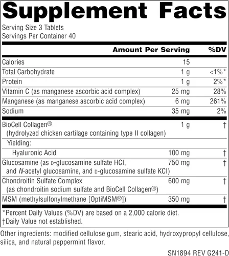 Miniatura 4 de Source Naturals Complejo articular hialurónico con glucosamina, condroitina y MSM Extra Strength - 120 Tabletas