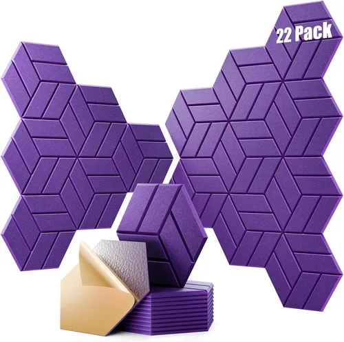 Miniatura 47 de 12 paneles acústicos autoadhesivos, paneles de espuma a prueba de sonido de 12 x 10 x 0.4 pulgadas para paredes, paneles de pared hexagonales Negro