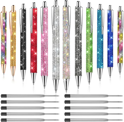Miniatura 12 de 20 piezas de bolígrafos con strass, bolígrafos de metal brillante con diamantes, bolígrafos de cristal brillante a granel, bolígrafos retráctiles