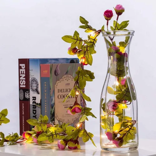 Miniatura 8 de Fielegen Guirnalda de 20 luces LED de flores de rosas, guirnalda de flores artificiales de 7.2 pies con luces de hadas para el día de San Valentín