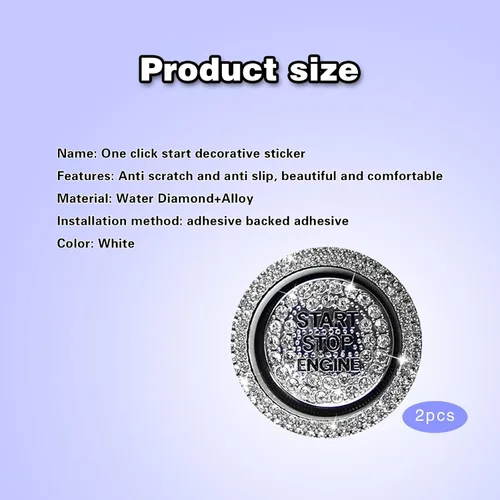 Miniatura 3 de 2 calcomanías para anillo exterior de un botón de arranque de automóvil, diamantes de imitación brillantes que protegen completamente el botón