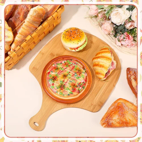 Miniatura 5 de Norme Juego de 6 piezas de cáscaras de pizza de bambú, paleta de madera para pizza con asa, tabla de cortar de madera, accesorio de horno