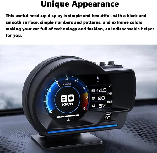 Miniatura 4 de Riloer Coche HUD Head Up Display P6, OBD2+GPS Universal Multifunción Velocímetro
