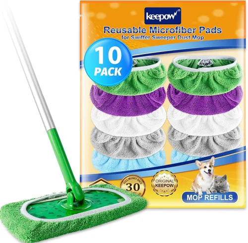 Miniatura 15 de KEEPOW Paños de barrido en seco reutilizables de microfibra compatibles con trapeador Swiffer, almohadillas lavables a máquina para trapeador