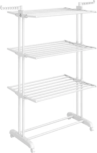 Miniatura 8 de SONGMICS Soporte de secado de ropa de 4 niveles, estante de secado de ropa plegable de 68.1 pulgadas de alto, acero inoxidable, estante de secado