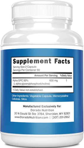 Miniatura 2 de Alpha GPC - Cápsulas de colina – 120 unidades, porciones de 600 mg