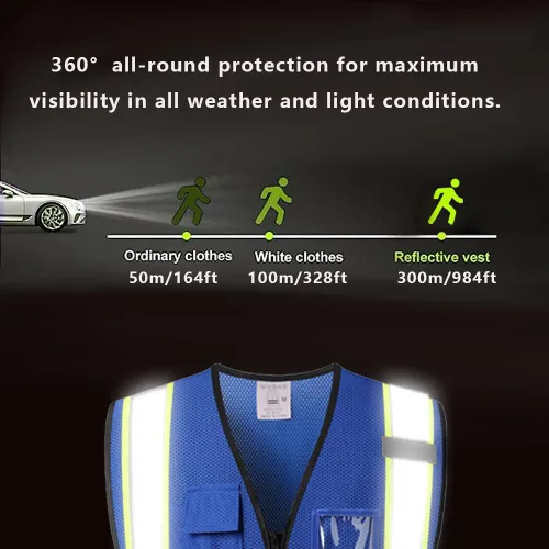 Miniatura 3 de Chaleco de seguridad reflectante para hombres y mujeres con 5 bolsillos y cierre frontal, chaleco de malla de alta visibilidad para construcción