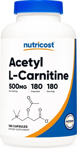 Nutricost Acetil L-carnitina 500 mg, 180 cápsulas - Sin OMG y sin gluten