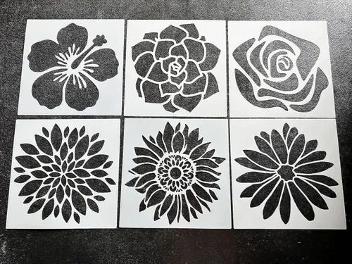 HELLATHUN - 6 plantillas florales grandes reutilizables (12 x 12 pulgadas), diseño de girasol, rosa, dalia, para pared, tela, muebles, lienzo, papel