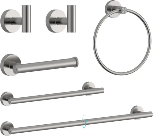 Miniatura 15 de Juego de accesorios de baño de 5 piezas de acero inoxidable SUS 304 de oro cepillado de 26 pulgadas, juego de toallero de baño, conjunto